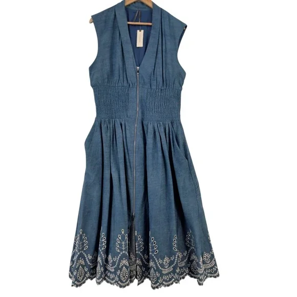 Anthropologie Womens XL Blue The Tommie Denim Eyelet Trim Dress NWT - Picture 3 of 14